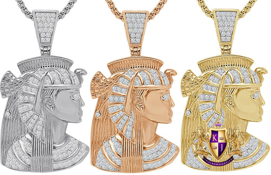 26 + Grams Real Genuine Sterling Silver Simulated Diamond Egyptian Queen Nefertiti Pharaoh Mummy Cleopatra Charm 14K Gold Over Pendant 2''