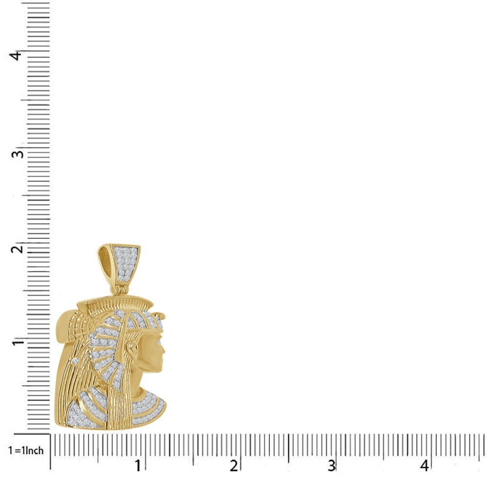 26 + Grams Real Genuine Sterling Silver Simulated Diamond Egyptian Queen Nefertiti Pharaoh Mummy Cleopatra Charm 14K Gold Over Pendant 2''