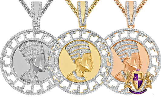 28+ Grams Real Sterling Silver 14K Gold Over 4.00 Cwt Simulated Diamond Greek Style Egyptian Queen Nefertiti Pharaoh Mummy Charm Pendant 2''