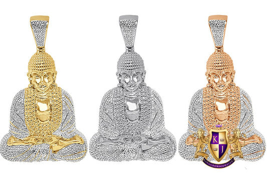Real Genuine Natural Authentic Diamond 24 + Grams Meditation Siddhartha Gautama Buddha Pendant 10K Gold Over Buddhist Pave Charm Big 2.65''