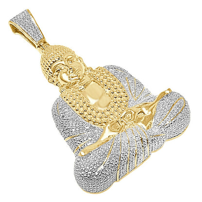 Real Genuine Natural Authentic Diamond 24 + Grams Meditation Siddhartha Gautama Buddha Pendant 10K Gold Over Buddhist Pave Charm Big 2.65''