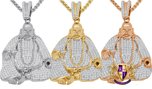43 + Grams Real Genuine Italian Sterling Silver 4.5 Ct. Simulated Diamond 14K Gold On Siddhartha Gautama Buddha Pendant Meditation Charm 2''