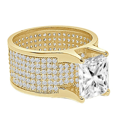 Solitaire Ladies Women's 14K Gold Over 2.00 Cwt. Round Cut Simulated Diamond Wedding Engagement Bridal 3D Ring Band