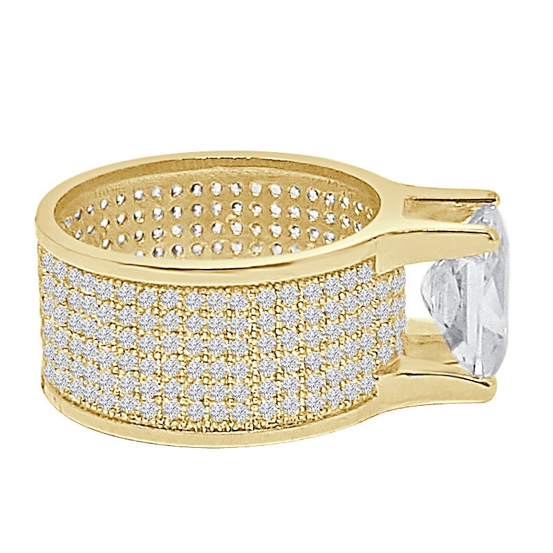 Solitaire Ladies Women's 14K Gold Over 2.00 Cwt. Round Cut Simulated Diamond Wedding Engagement Bridal 3D Ring Band