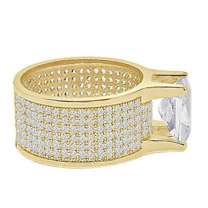 Solitaire Ladies Women's 14K Gold Over 2.00 Cwt. Round Cut Simulated Diamond Wedding Engagement Bridal 3D Ring Band