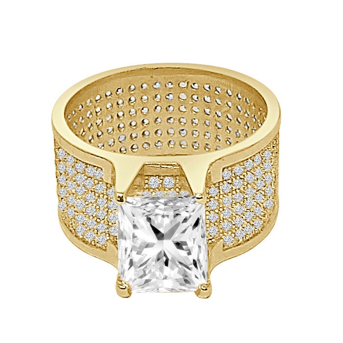 Solitaire Ladies Women's 14K Gold Over 2.00 Cwt. Round Cut Simulated Diamond Wedding Engagement Bridal 3D Ring Band