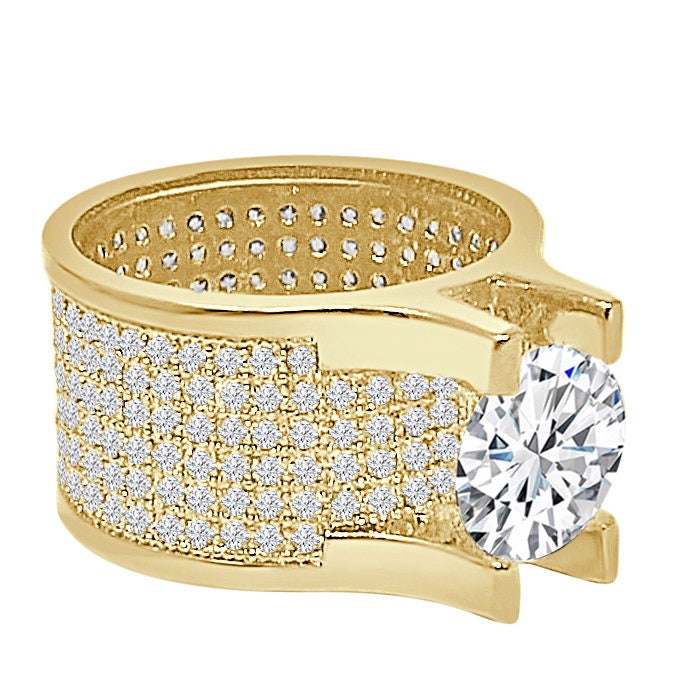 Ladies Women's 14K Gold Over 2.00 Cwt. Round Cut Solitaire Simulated Diamond Wedding Engagement Bridal Ring Band