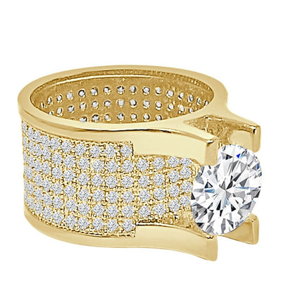 Ladies Women's 14K Gold Over 2.00 Cwt. Round Cut Solitaire Simulated Diamond Wedding Engagement Bridal Ring Band