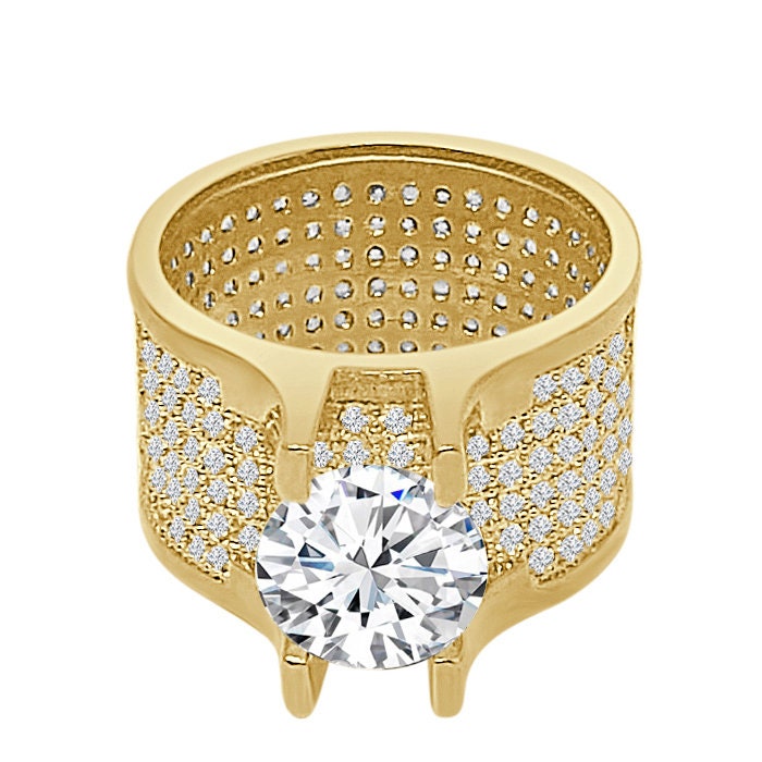 Ladies Women's 14K Gold Over 2.00 Cwt. Round Cut Solitaire Simulated Diamond Wedding Engagement Bridal Ring Band