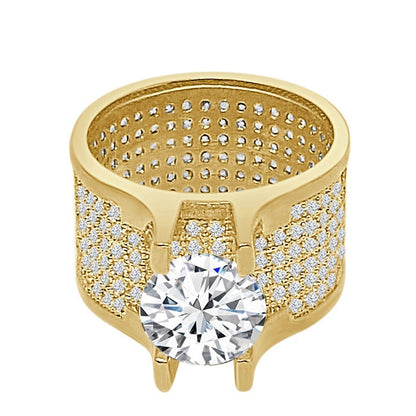Ladies Women's 14K Gold Over 2.00 Cwt. Round Cut Solitaire Simulated Diamond Wedding Engagement Bridal Ring Band