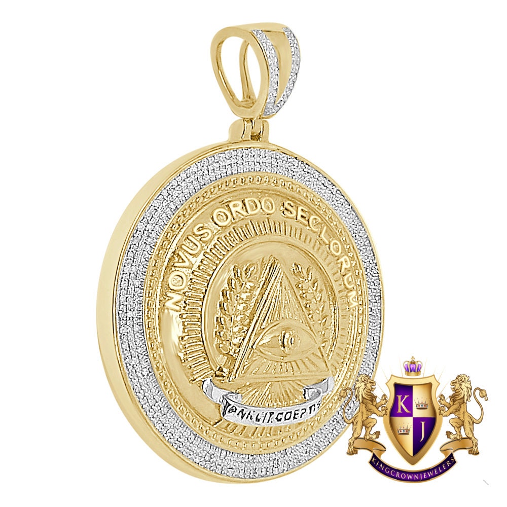 22 + Grams Real Genuine Diamond Masonic Annuit Coeptis Novus Ordo Illuminati Evil Eye Pendent Charm Medallion Big 2.25''