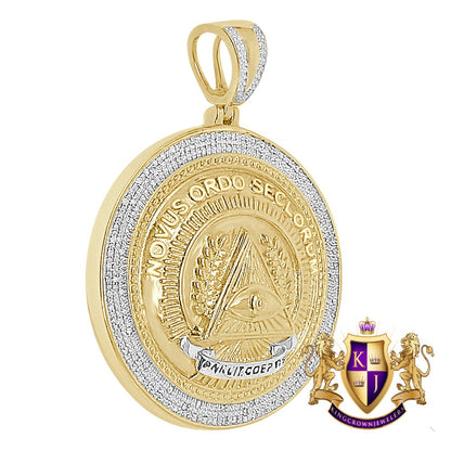 22 + Grams Real Genuine Diamond Masonic Annuit Coeptis Novus Ordo Illuminati Evil Eye Pendent Charm Medallion Big 2.25''