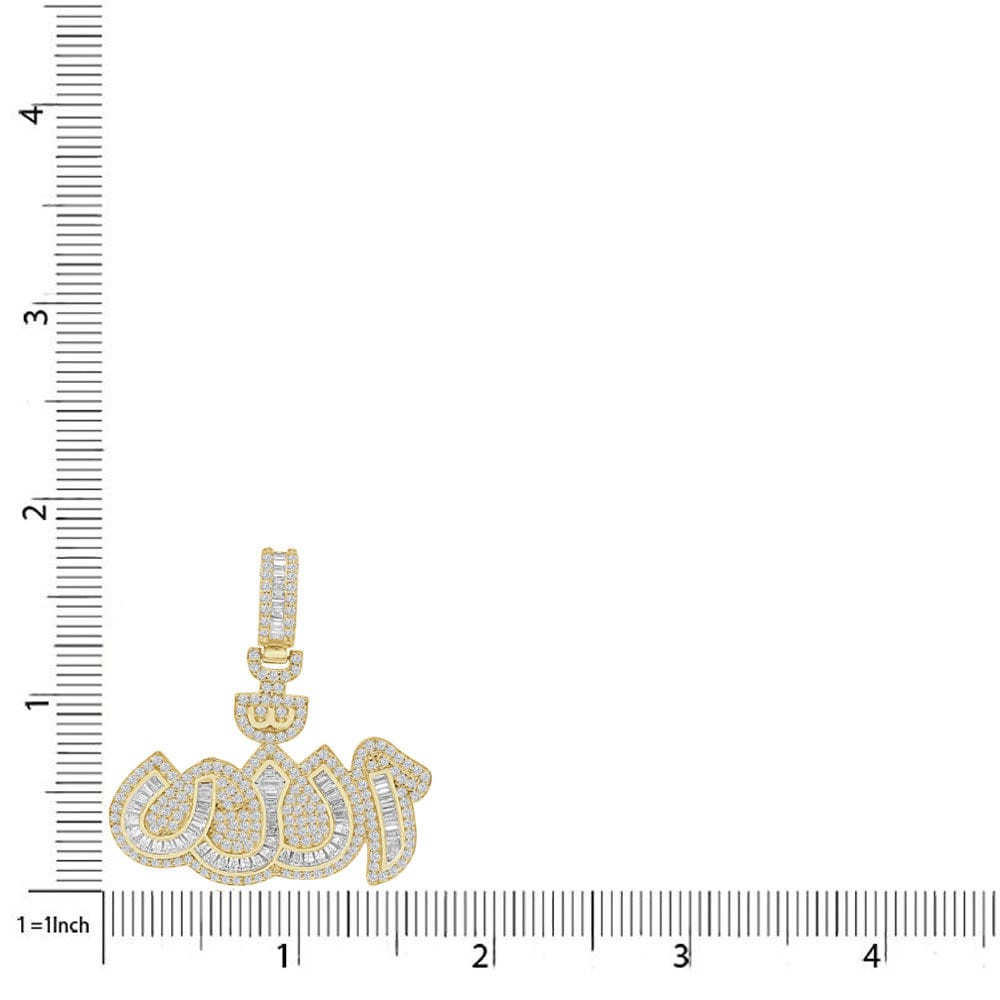 Baguette 14K Gold Over Almighty God Allah Muslim Islamic Arabic Pendent Simulated Diamond Charm Chain Set 1.75'' Unisex