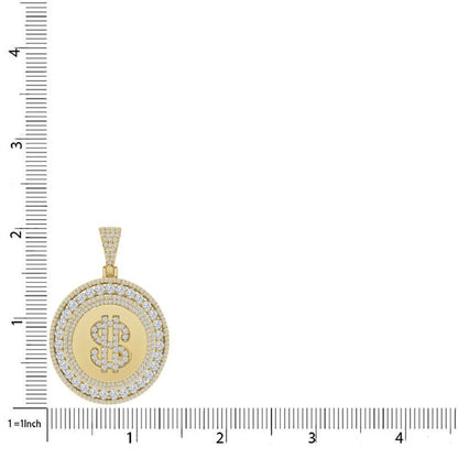 Solitaire Men's 14K Gold Over Round Cut Simulated Diamond Money Cash Dollar Sign Charm Pendent Medallion Chain Set 2''