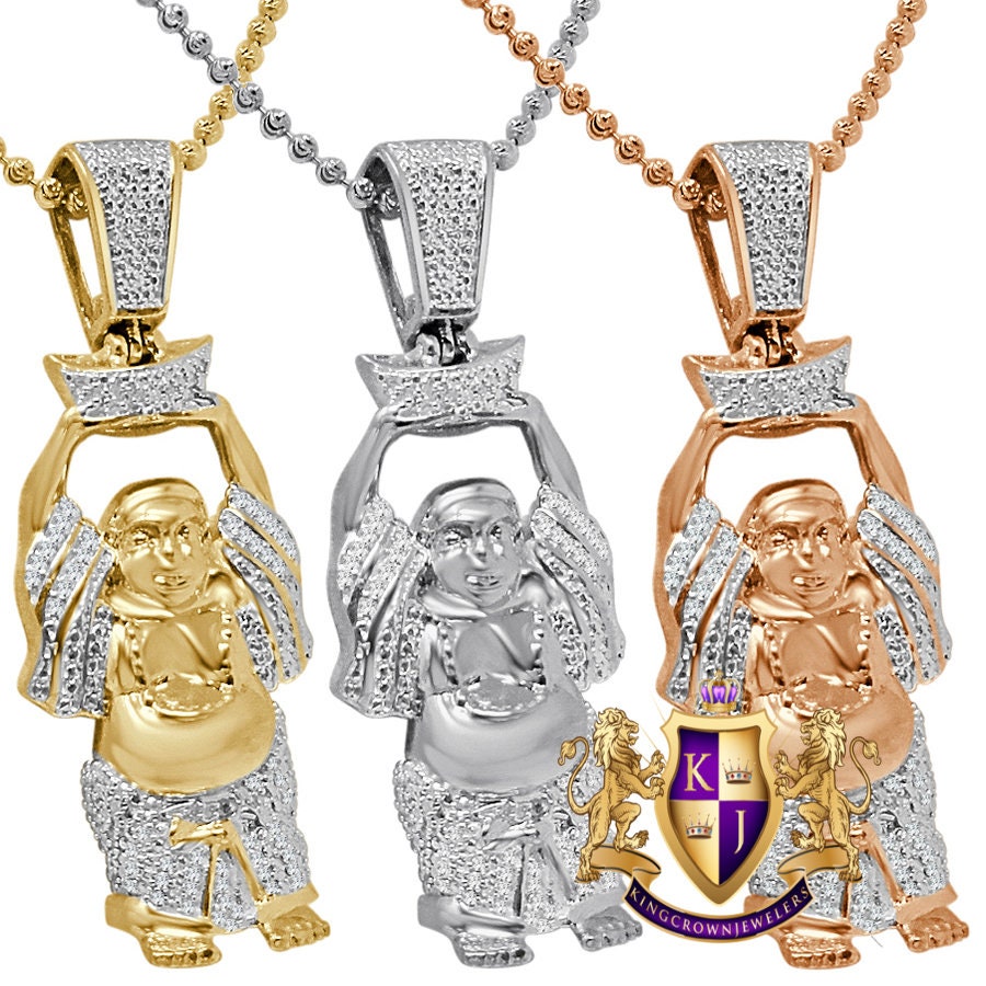 100% Real Genuine Authentic Diamond 0.40 Ct. 10K Gold Over Siddhartha Gautama Buddha Pendant Buddhism Religious Charm Chain Neckless Set 2''