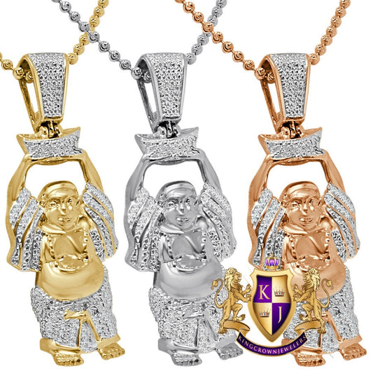 100% Real Genuine Authentic Diamond 0.40 Ct. 10K Gold Over Siddhartha Gautama Buddha Pendant Buddhism Religious Charm Chain Neckless Set 2''