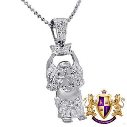 100% Real Genuine Authentic Diamond 0.40 Ct. 10K Gold Over Siddhartha Gautama Buddha Pendant Buddhism Religious Charm Chain Neckless Set 2''
