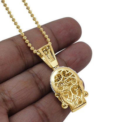 Real Genuine Authentic Diamond 0.40 Ct. Siddhartha Gautama Buddha Head Religious Pendant 10K Solid Gold Over Charm Chain Neckless Set 1.65''