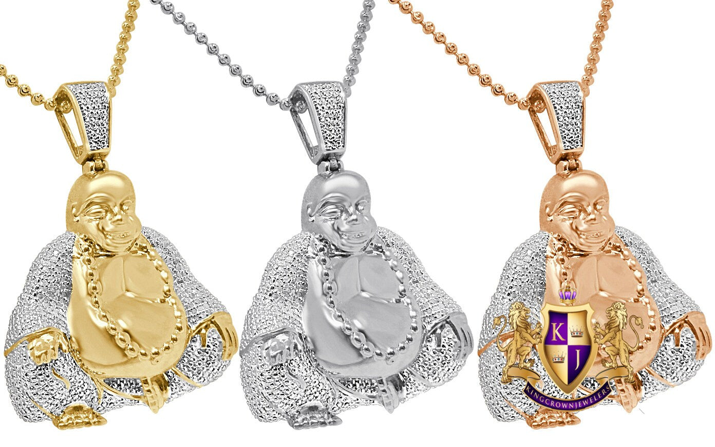 100% Real Genuine Diamond 32 + Grams 10K Gold Over Custom Lucky Meditating Buddha Religious Charm Buddhism Pendant Necklace Chain Set 2''