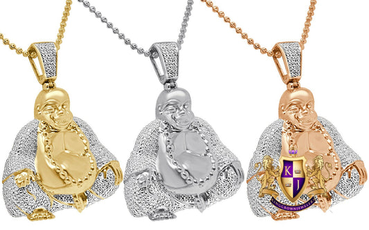 100% Real Genuine Diamond 32 + Grams 10K Gold Over Custom Lucky Meditating Buddha Religious Charm Buddhism Pendant Necklace Chain Set 2''