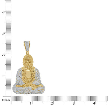 30 + Grams Real Genuine Italian Sterling Silver 3.50 Cwt. Simulated Diamond 14K Gold On Meditating Buddha Charm Religious Pendant Big 2.65''