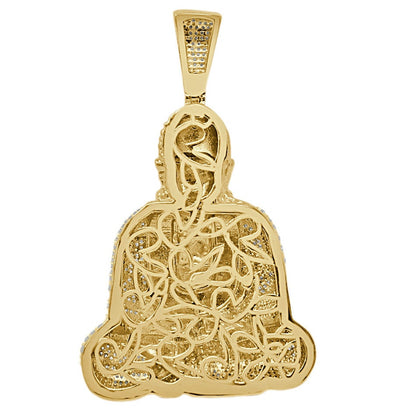 30 + Grams Real Genuine Italian Sterling Silver 3.50 Cwt. Simulated Diamond 14K Gold On Meditating Buddha Charm Religious Pendant Big 2.65''