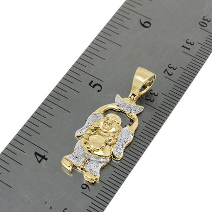 Small Mini 1.30'' Real Genuine Authentic Diamond Laughing Buddha With Bowl Religious Pendant Charm 10k Gold Over + Bead Ball Chain Neckless