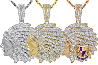 Real Genuine Sterling Silver 14K  Gold Over Native American Indian Apache King Simulated Diamond Custom Pendent Charm  + Free Chain