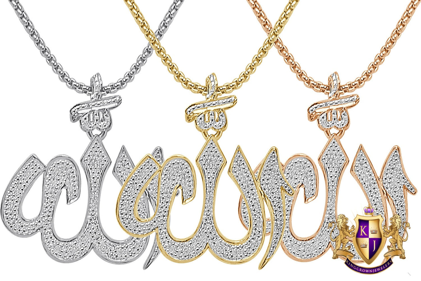 Real Genuine Authentic Diamond Unisex Allah God Muslim Islamic Arabic Pendant 10K Solid Gold Over Charm + Free Chain 1.55''