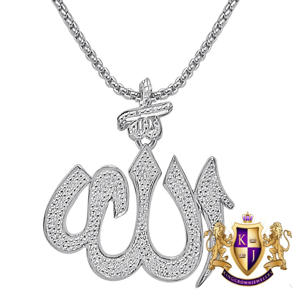 Real Genuine Authentic Diamond Unisex Allah God Muslim Islamic Arabic Pendant 10K Solid Gold Over Charm + Free Chain 1.55''