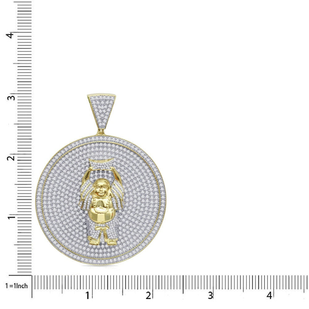 41 + Grams Men's Big XL 3'' Real Sterling Silver 14k Gold Over Buddha Religious Pendant Simulated Diamond Custom Medallion Charm