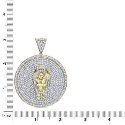41 + Grams Men's Big XL 3'' Real Sterling Silver 14k Gold Over Buddha Religious Pendant Simulated Diamond Custom Medallion Charm