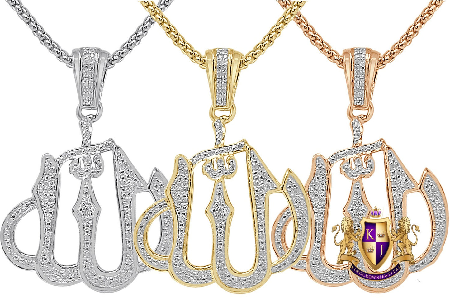 Unisex Real Genuine Diamond 10K Gold Over Allah God Muslim Islamic Arabic Pendant Religious Charm