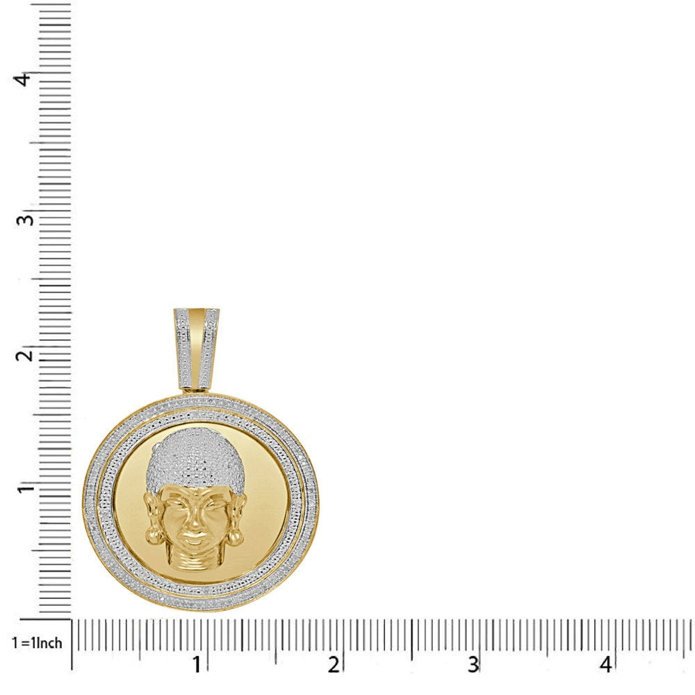 Real Genuine Authentic Diamond 0.40 Cwt. Gautama Buddha Head Pendant 10K Gold On Meditation Buddhism Unisex Religious Charm Medallion 2.25''