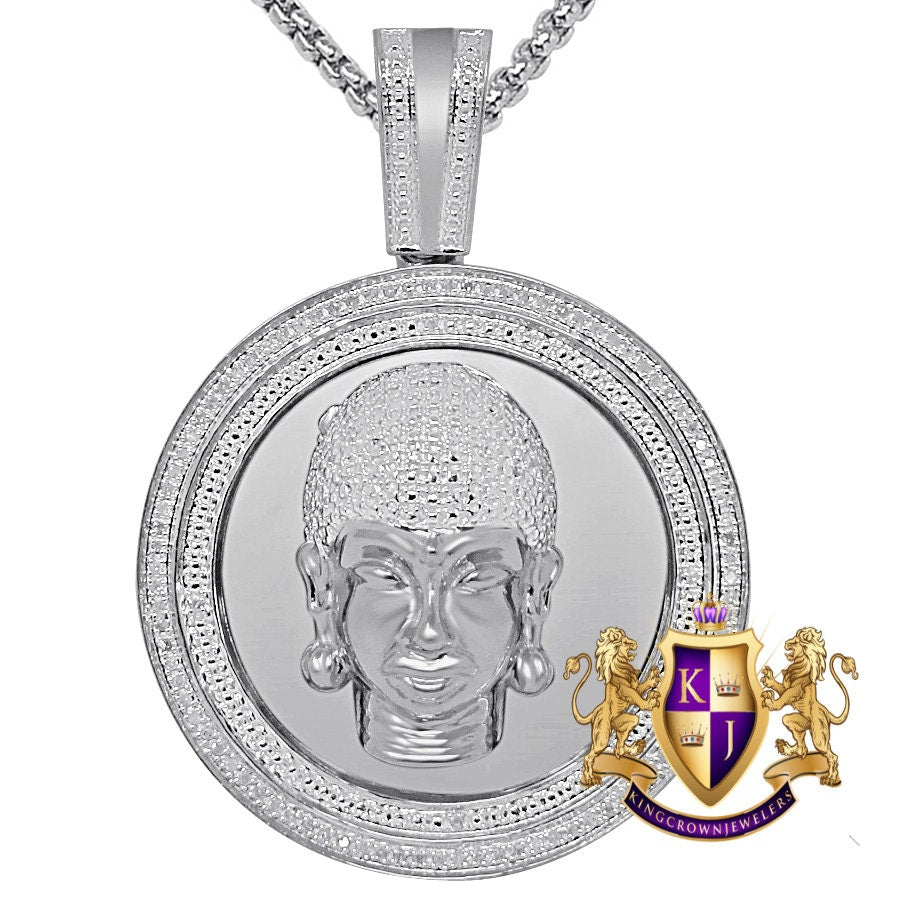Real Genuine Authentic Diamond 0.40 Cwt. Gautama Buddha Head Pendant 10K Gold On Meditation Buddhism Unisex Religious Charm Medallion 2.25''