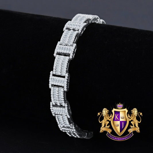 24 + Grams Unisex Baguette 14K White Gold Over Genuine Simulated Diamond Tennis Link Bracelet 8.75''
