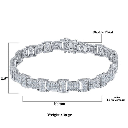 24 + Grams Unisex Baguette 14K White Gold Over Genuine Simulated Diamond Tennis Link Bracelet 8.75''