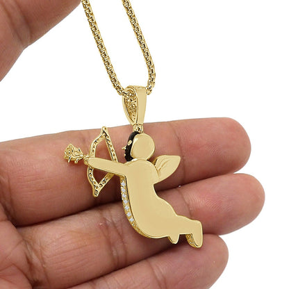 23 + Grams Real Genuine Sterling Silver 14k Gold Over Bow and Arrow Angel Love Cupid Sagittarius Archer Charm Pendant Chain Neckless Set