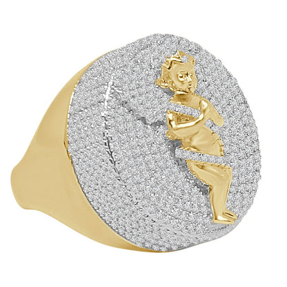 20 + Grams Big Bold 25 mm Real Italian Sterling Silver 14K Gold Over Simulated Diamond Holy Angel Praying Hand Men's Religious XL Ring Band