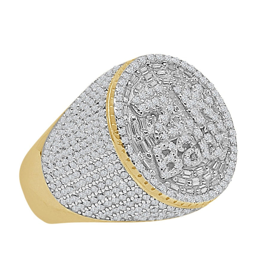 22 + Grams Real Genuine Sterling Silver 2K Baby Baguette 4.70ct Simulated Diamond 14K Gold Over Men's Custom Ring Band Big XL 20mm