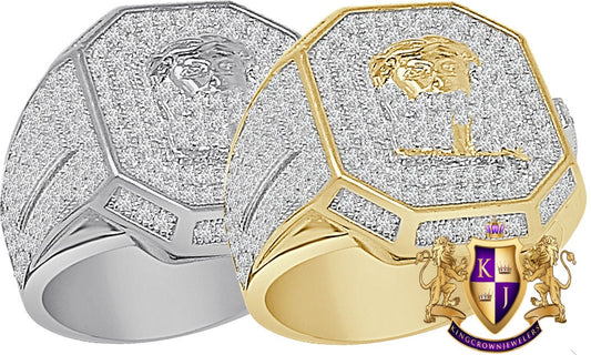 Real Genuine Italian Sterling Silver 14K Gold Over Simulated Diamond Jesus Holy Crist Face Men's Religious Ring Band 16 mm 14 + Grams