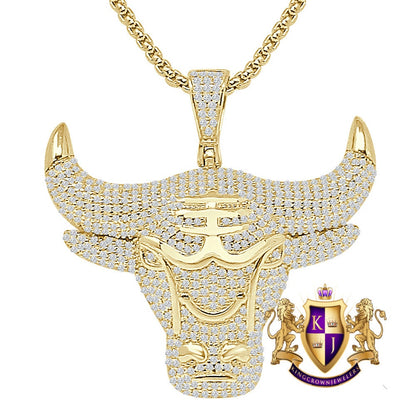 22+ Grams Real Sterling Silver 2.00 Ct Round Cut Simulated Diamond 14K Gold Over Taurus Bull Zodiac Charm Men's Lucky Pendant + Free Chain