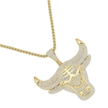 22+ Grams Real Sterling Silver 2.00 Ct Round Cut Simulated Diamond 14K Gold Over Taurus Bull Zodiac Charm Men's Lucky Pendant + Free Chain
