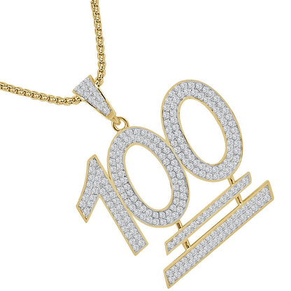 20 + Grams Large Real Sterling Silver 100 Percent Emoji 2.00 Ct Round Cut Simulated Diamond 14K Gold Over Charm Pendant + Free Chain