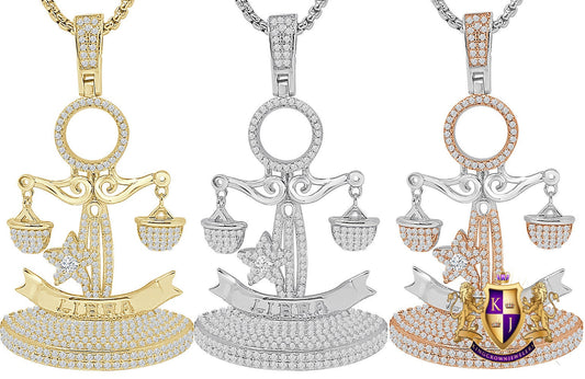 24+ Grams Real Sterling Silver 2.00 Ct. Simulated Diamond 14K Solid Gold On Unisex Libra Scale Zodiac Sign Charm Lucky Custom Pendant 2.25''