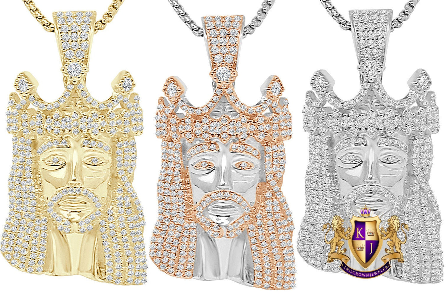 36 + Grams Big 2.25'' Authentic Italian Sterling Silver 14K Gold Over Simulated Diamond Holy Jesus Face Crown Piece Charm Religious Pendent
