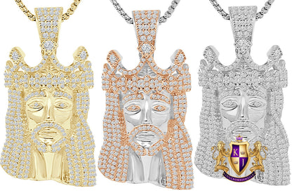 36 + Grams Big 2.25'' Authentic Italian Sterling Silver 14K Gold Over Simulated Diamond Holy Jesus Face Crown Piece Charm Religious Pendent