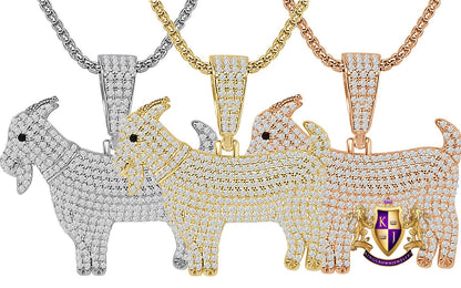 Real Sterling Silver 2.00 Ct Simulated Diamond GOAT Greatest Of All Time 14K Gold Over Charm Pendant +Free Chain
