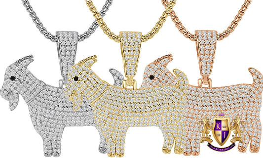 Real Sterling Silver 2.00 Ct Simulated Diamond GOAT Greatest Of All Time 14K Gold Over Charm Pendant +Free Chain
