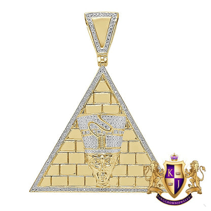 Real Genuine Diamond Egyptian Queen Nefertiti Pharaoh Pyramid Charm Gold Finish Pendant Charm 2.75''